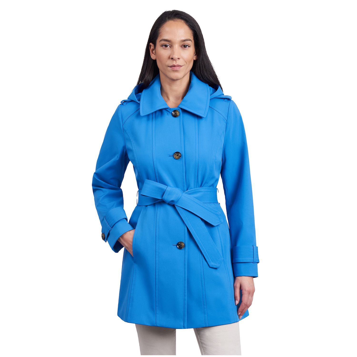 LONDON FOG Women’s Single-Beasted Wool Blend Coat With Scaf