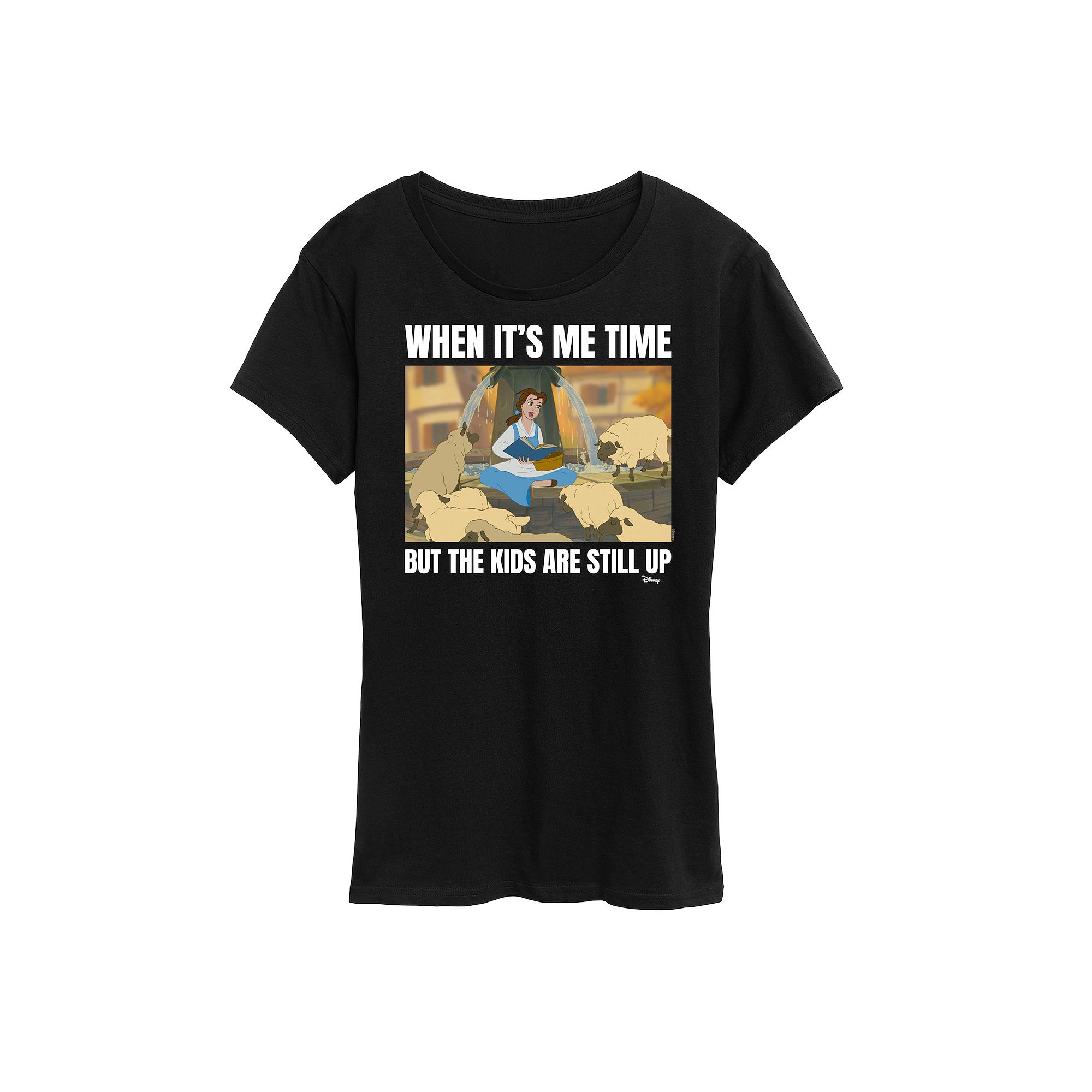 Disney Princess Belle Womens Me Time Meme Graphic Tee, Size: Small, Black