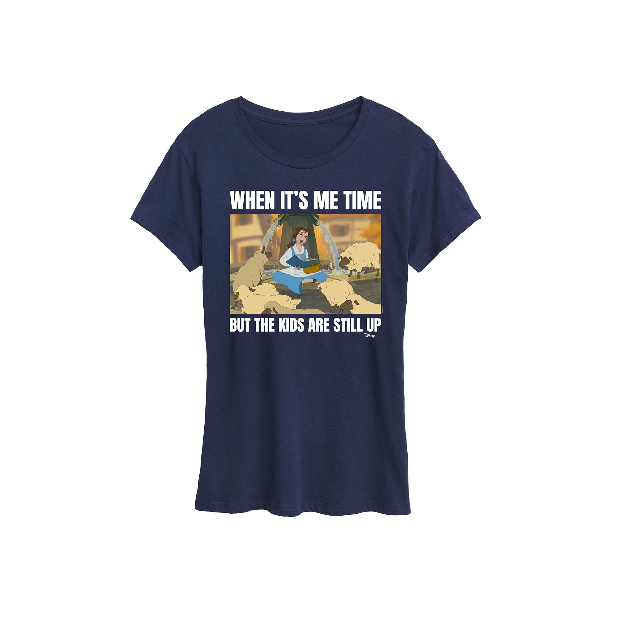 Disney Princess Belle Womens Me Time Meme Graphic Tee, Size: Small, Blue