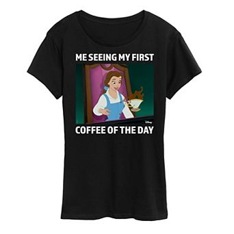 Disney Princess Belle Women's First Coffee Of The Day Meme Graphic Tee