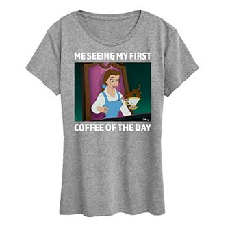 Disney Princess Belle Women's First Coffee Of The Day Meme Graphic Tee