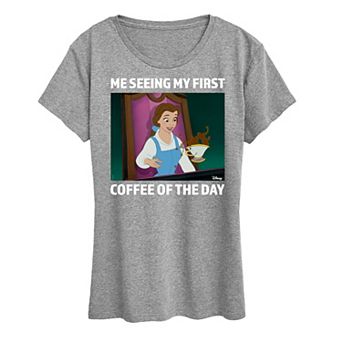Disney Princess Belle Women's First Coffee Of The Day Meme Graphic Tee