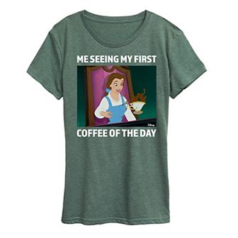 Disney Princess Belle Women's First Coffee Of The Day Meme Graphic Tee
