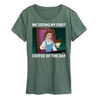 Disney Princess Belle Women's First Coffee Of The Day Meme Graphic Tee