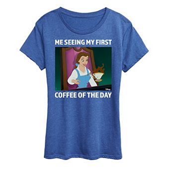 Disney Princess Belle Women's First Coffee Of The Day Meme Graphic Tee