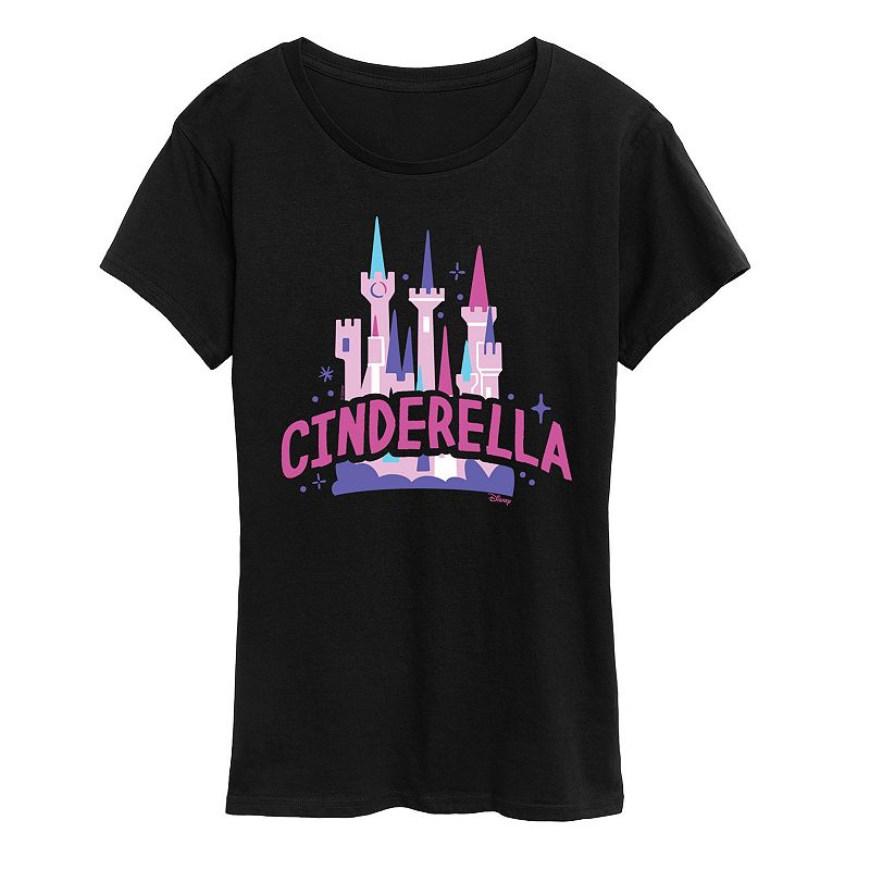 Disney Princess Cinderella Women's Castle Graphic Tee, Size: Medium, Black