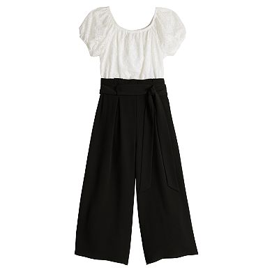 Girls 7-16 IZ Byer Floral Stretch Lace Bodice, Solid Pants, and Waist Smocking Jumpsuit