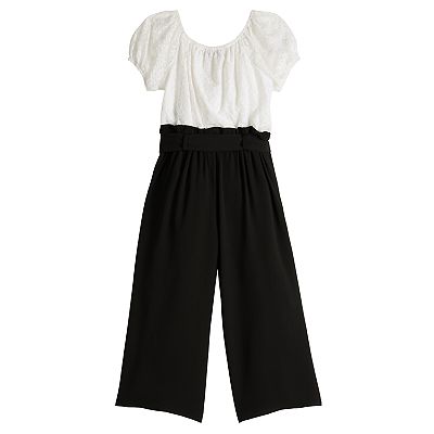 Girls 7 16 IZ Byer Floral Stretch Lace Bodice Solid Pants and Waist Smocking Jumpsuit
