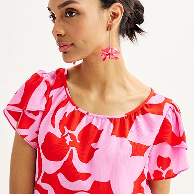 Women's Nine West Gathered Crewneck Tulip Sleeve Blouse