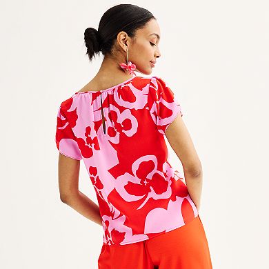 Women's Nine West Gathered Crewneck Tulip Sleeve Blouse