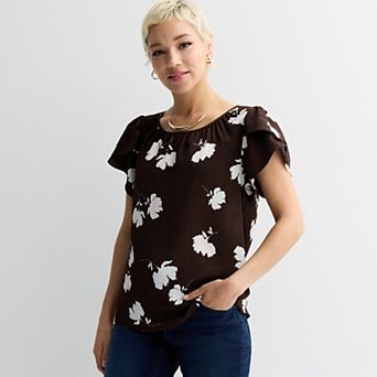 Women's Nine West Gathered Crewneck Tulip Sleeve Blouse