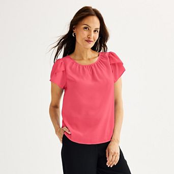 Women's Nine West Gathered Crewneck Tulip Sleeve Blouse