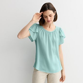 Women's Nine West Gathered Crewneck Tulip Sleeve Blouse