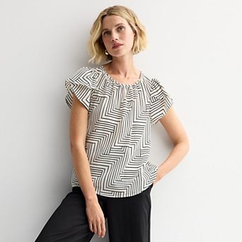 Women's Nine West Gathered Crewneck Tulip Sleeve Blouse