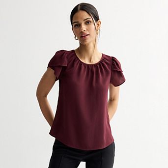 Women's Nine West Gathered Crewneck Tulip Sleeve Blouse