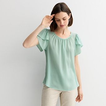 Women's Nine West Gathered Crewneck Tulip Sleeve Blouse