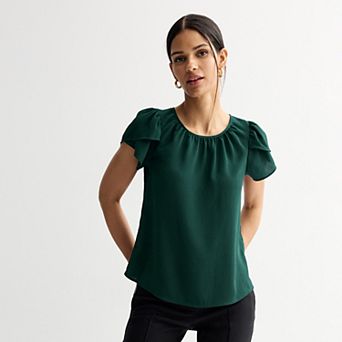 Women's Nine West Gathered Crewneck Tulip Sleeve Blouse
