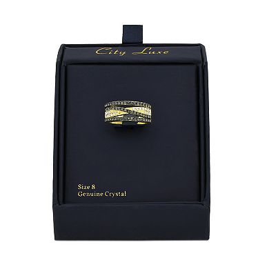City Luxe Two-Tone Crystal Pave Band Openwork Ring