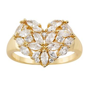 Brilliance Gold Tone Cubic Zirconia Marquise Heart Signet Ring
