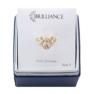 Brilliance Gold Tone Cubic Zirconia Marquise Heart Signet Ring