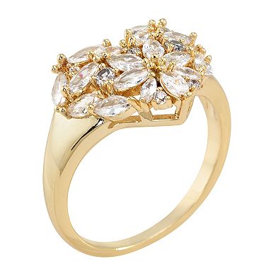 Brilliance Gold Tone Cubic Zirconia Marquise Heart Signet Ring