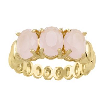 Brilliance Gold Tone Pink Crystal Oval Tri-Stone Ring
