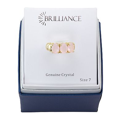Brilliance Gold Tone Pink Crystal Oval Tri-Stone Ring