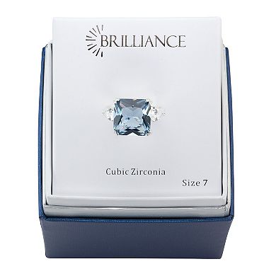 Brilliance Silver Tone Cubic Zirconia & Light Blue Crystal Ring
