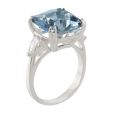 Brilliance Silver Tone Cubic Zirconia & Light Blue Crystal Ring
