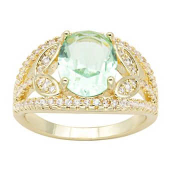 Brilliance Gold Tone Green Crystal & Cubic Zirconia Openwork Ring