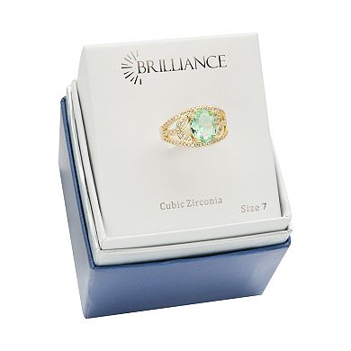 Brilliance Gold Tone Green Crystal & Cubic Zirconia Openwork Ring