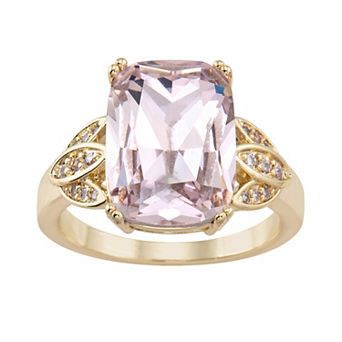 Brilliance Gold Tone Cubic Zirconia & Pink Crystal Blossom Ring
