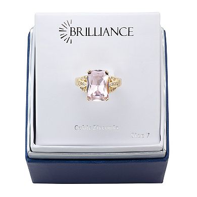 Brilliance Gold Tone Cubic Zirconia & Pink Crystal Blossom Ring