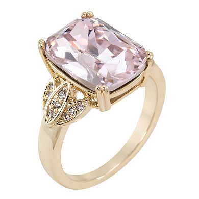 Brilliance Gold Tone Cubic Zirconia & Pink Crystal Blossom Ring