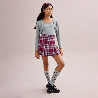 Girls 7-16 Three Pink Hearts 4 pc Shrug, Tank Top & Pleated Skort Set