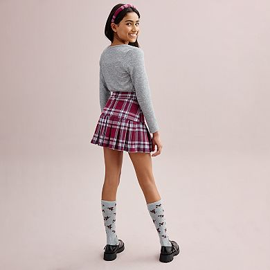 Girls Three Pink Hearts 4-Piece Shrug, Tank Top & Pleated Skort Set
