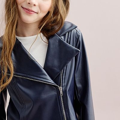 Girls 7-16 Three Pink Hearts 4-Piece Faux Leather Jacket