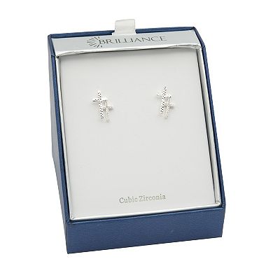 Brilliance Silver Tone Cubic Zirconia Double Cross Stud Earrings