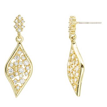 Brilliance Gold Tone Cubic Zirconia Navette Drop Earrings
