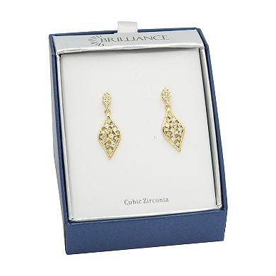 Brilliance Gold Tone Cubic Zirconia Navette Drop Earrings