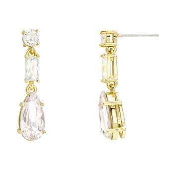 Brilliance Gold Tone Light Pink Crystal & Clear Cubic Zirconia Linear Drop Earrings