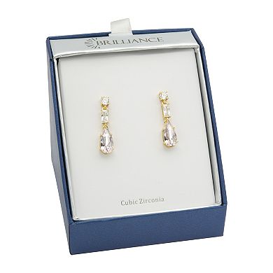 Brilliance Gold Tone Light Pink Crystal & Clear Cubic Zirconia Linear Drop Earrings