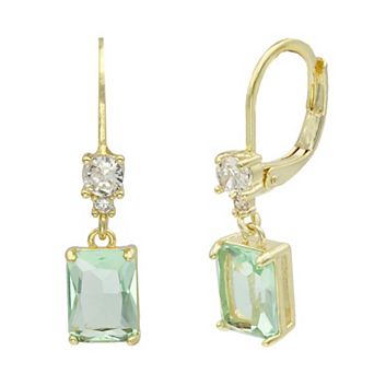City Luxe Gold Tone Cubic Zirconia & Light Green Crystal Drop Earrings