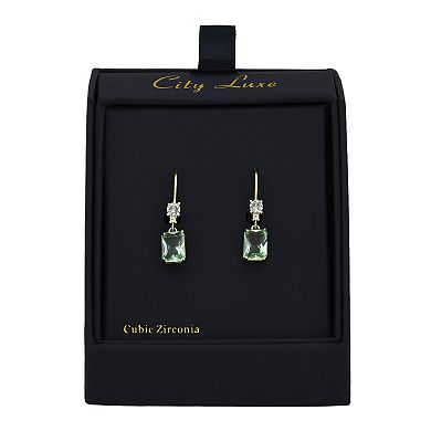 City Luxe Gold Tone Cubic Zirconia & Light Green Crystal Drop Earrings