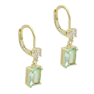 City Luxe Gold Tone Cubic Zirconia & Light Green Crystal Drop Earrings