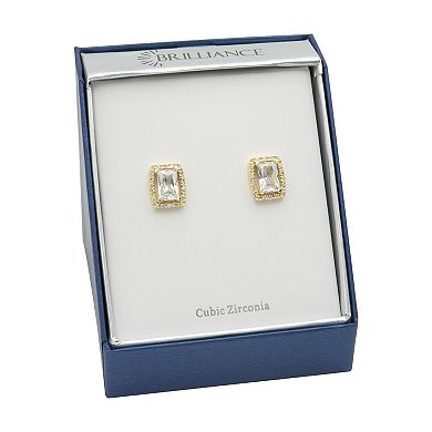 Brilliance Gold Tone Cubic Zirconia & Crystal Emerald Cut Halo Stud Earrings