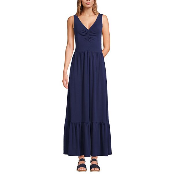 Women's Lands' End Polished Tiered Knit V-Neck Maxi Dress