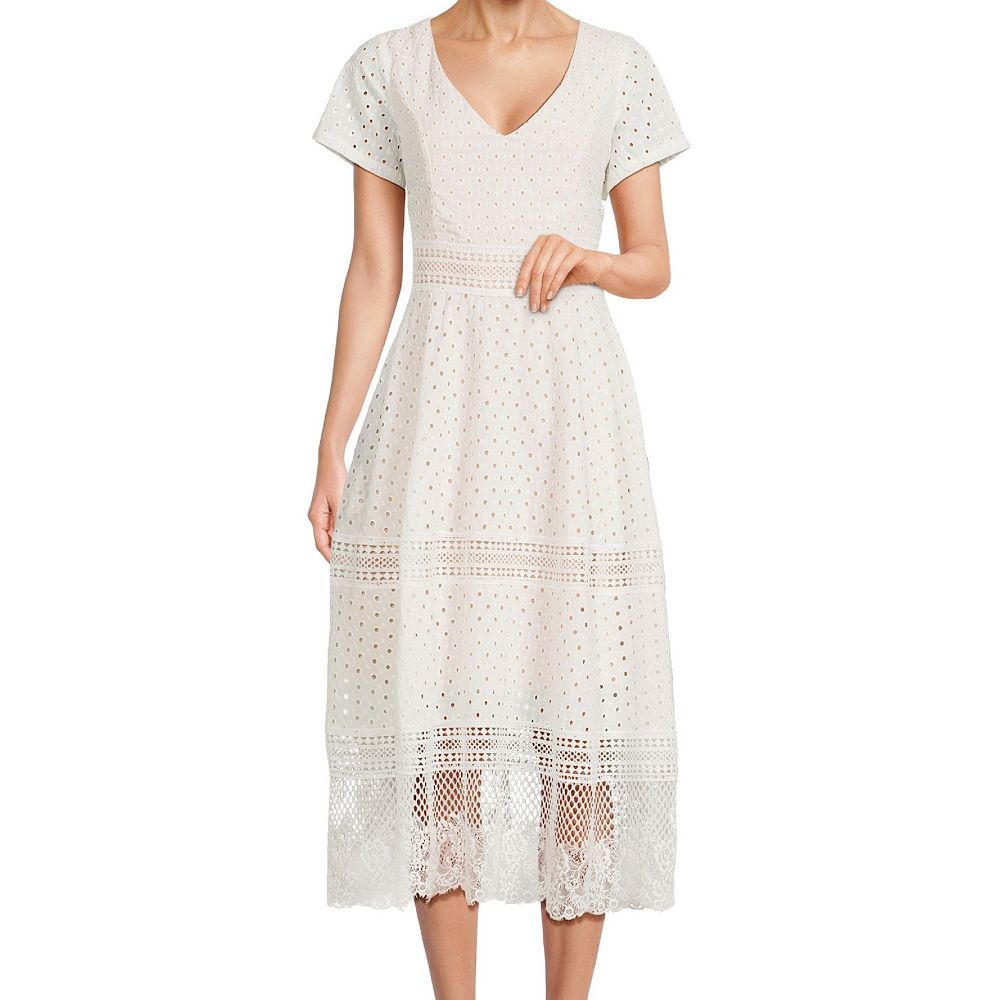 Indigo Cotton Eyelet Midi Dress with Pockets