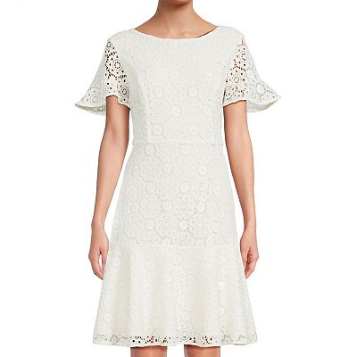 chinese dress ladies Lace Trim Flounce Dress White