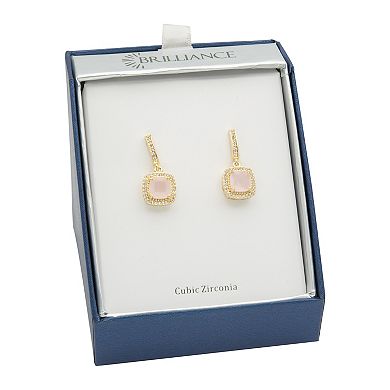 Brilliance Gold Tone Cubic Zirconia & Pink Crystal Cushion Drop Earrings